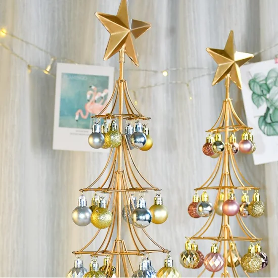 Top1 Рождественское украшение для рабочего стола Золотая железная рождественская елка для рождественского украшения